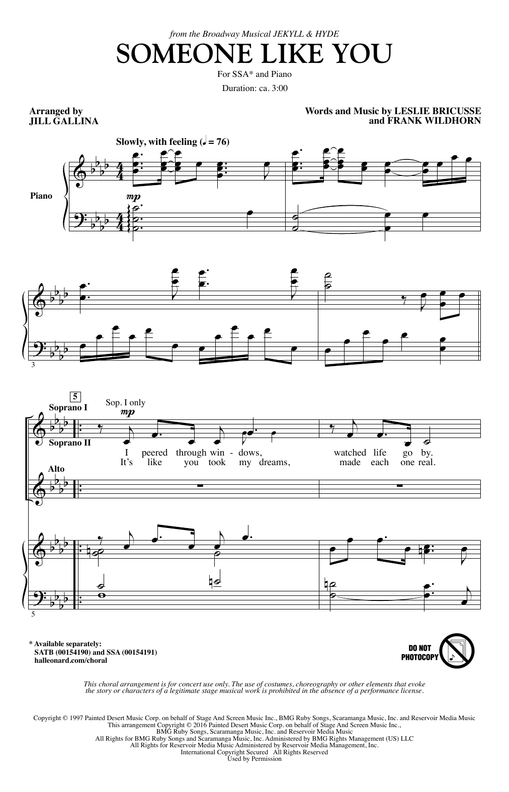 Download Jill Gallina Someone Like You Sheet Music and learn how to play SSA PDF digital score in minutes