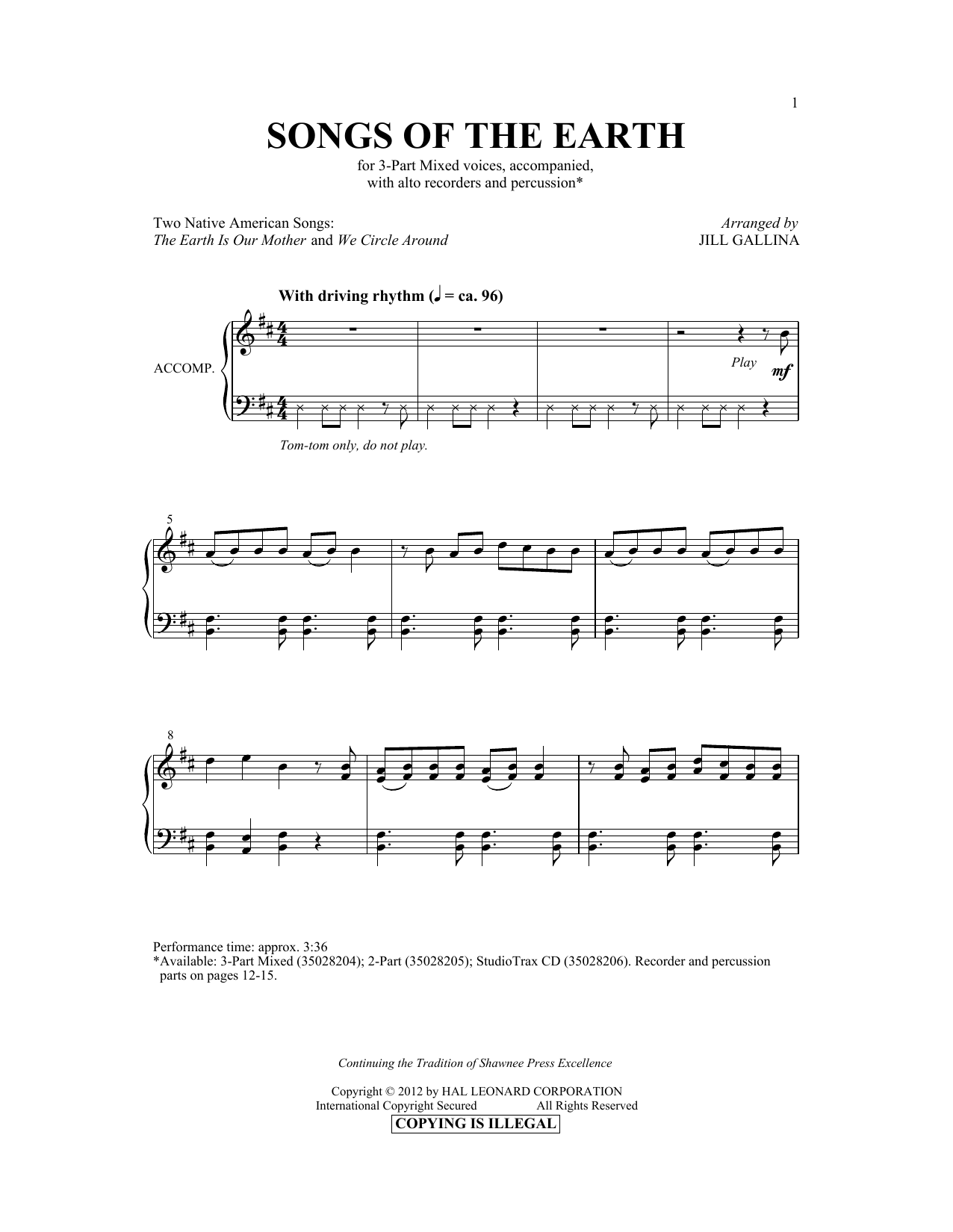 Download Jill Gallina The Earth Is Our Mother Sheet Music and learn how to play 3-Part Mixed Choir PDF digital score in minutes