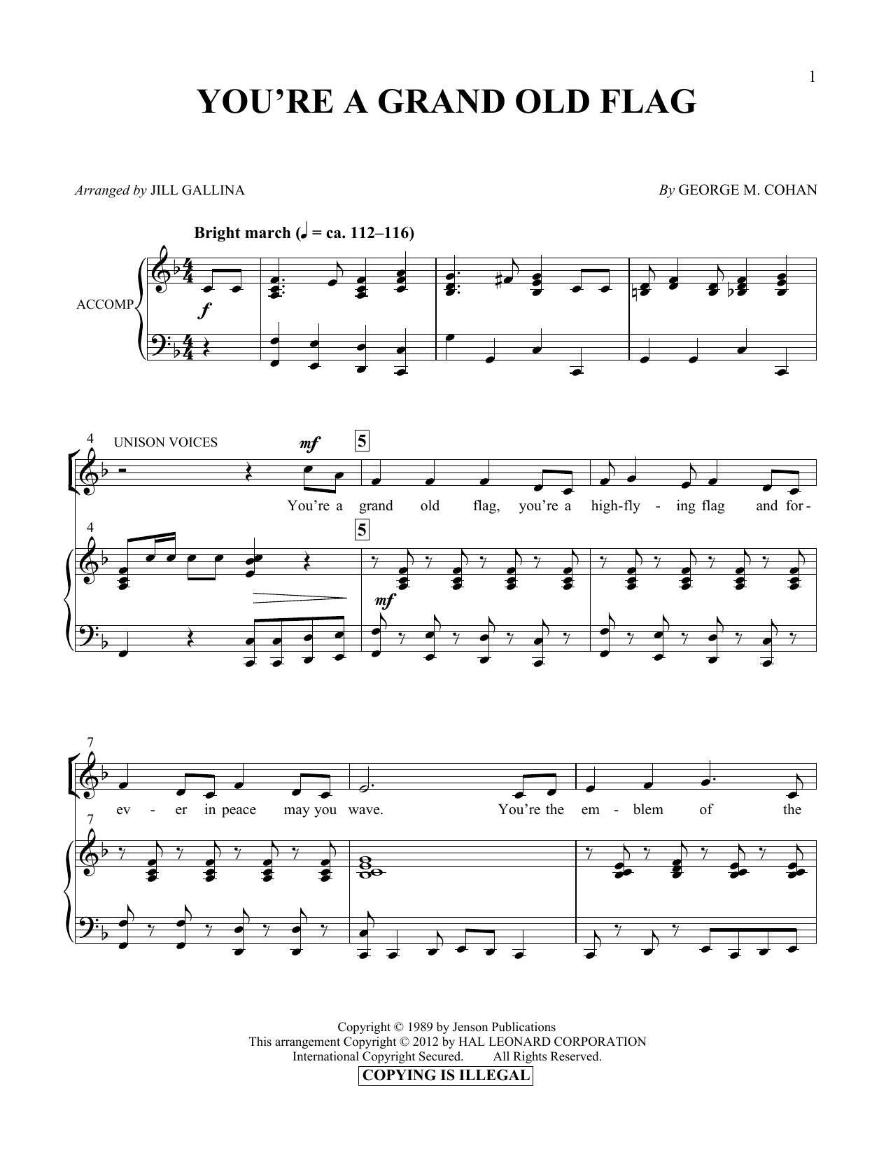 Download Jill Gallina You're A Grand Old Flag Sheet Music and learn how to play Vocal Duet PDF digital score in minutes