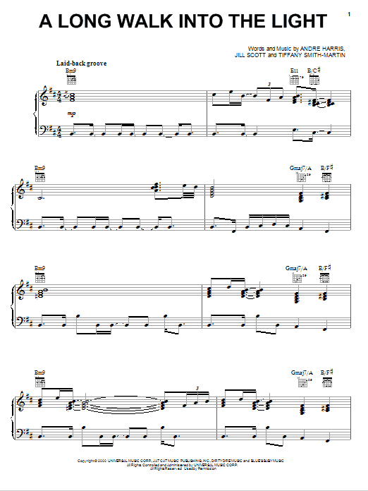 Download Jill Scott A Long Walk Into The Light Sheet Music and learn how to play Piano, Vocal & Guitar (Right-Hand Melody) PDF digital score in minutes