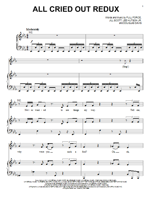 Download Jill Scott All Cried Out Redux Sheet Music and learn how to play Piano, Vocal & Guitar (Right-Hand Melody) PDF digital score in minutes