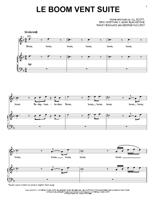 Download Jill Scott Le Boom Vent Suite Sheet Music and learn how to play Piano, Vocal & Guitar (Right-Hand Melody) PDF digital score in minutes