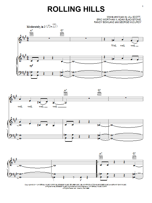 Download Jill Scott Rolling Hills Sheet Music and learn how to play Piano, Vocal & Guitar (Right-Hand Melody) PDF digital score in minutes