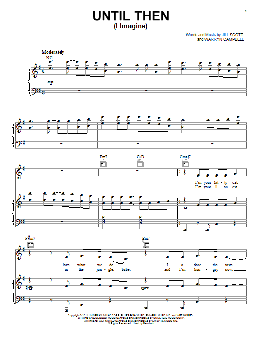 Download Jill Scott Until Then (I Imagine) Sheet Music and learn how to play Piano, Vocal & Guitar (Right-Hand Melody) PDF digital score in minutes