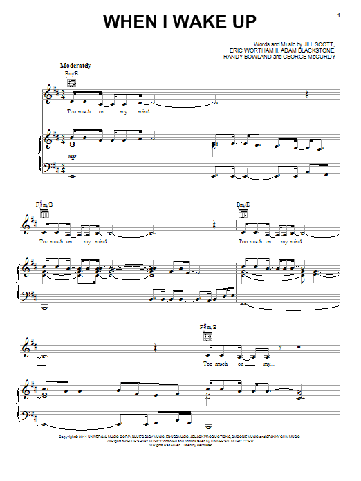 Download Jill Scott When I Wake Up Sheet Music and learn how to play Piano, Vocal & Guitar (Right-Hand Melody) PDF digital score in minutes