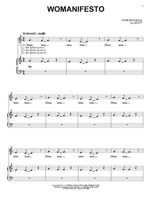 Download Jill Scott Womanifesto Sheet Music and learn how to play Piano, Vocal & Guitar (Right-Hand Melody) PDF digital score in minutes