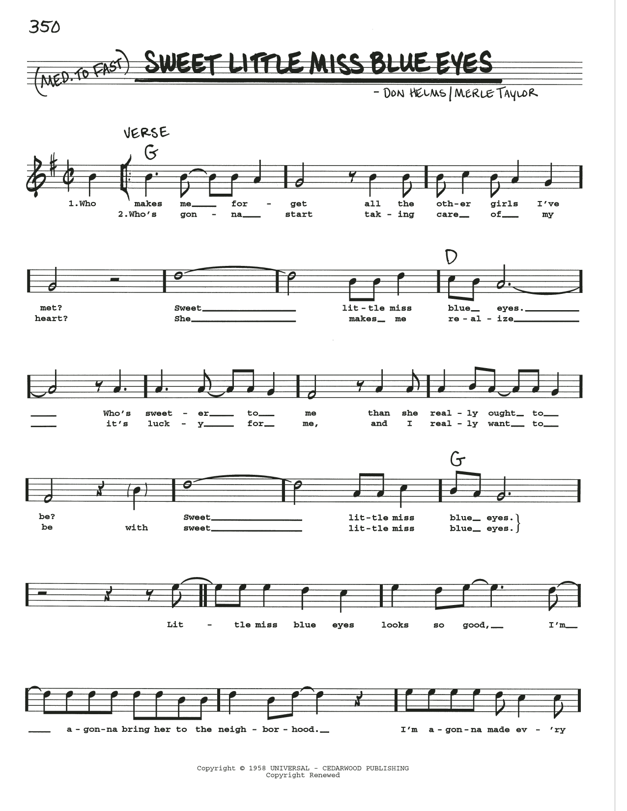 Download Jim & Jesse and The Virginia Boys Sweet Little Miss Blue Eyes Sheet Music and learn how to play Real Book – Melody, Lyrics & Chords PDF digital score in minutes