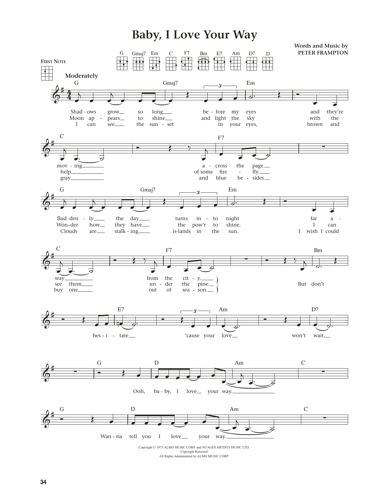 Download Jim Beloff Baby, I Love Your Way (from The Daily Ukulele) (arr. Jim Beloff) Sheet Music and learn how to play Ukulele PDF digital score in minutes