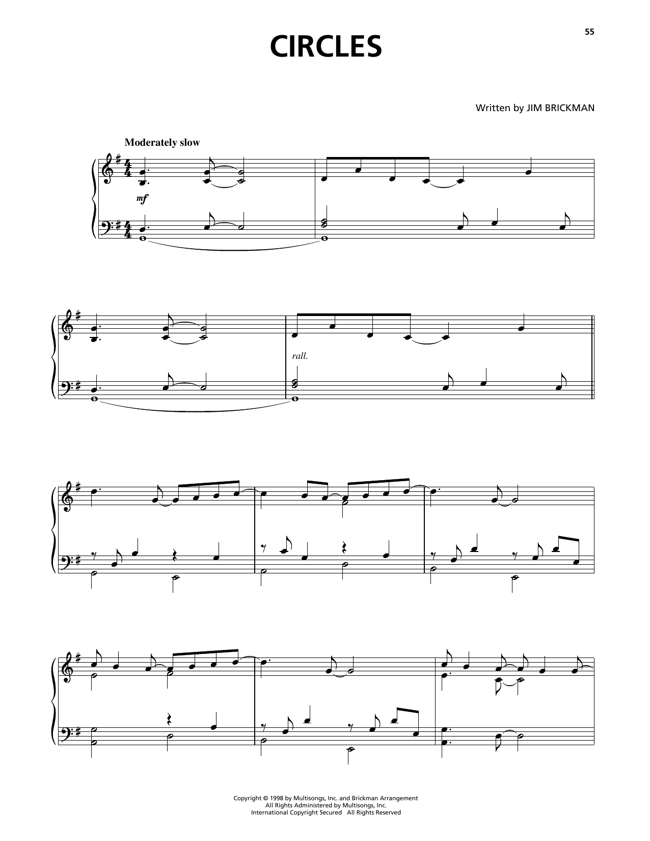 Download Jim Brickman Circles Sheet Music and learn how to play Piano Solo PDF digital score in minutes