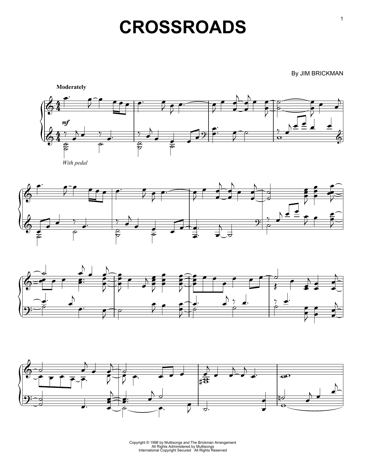 Download Jim Brickman Crossroads Sheet Music and learn how to play Easy Piano PDF digital score in minutes