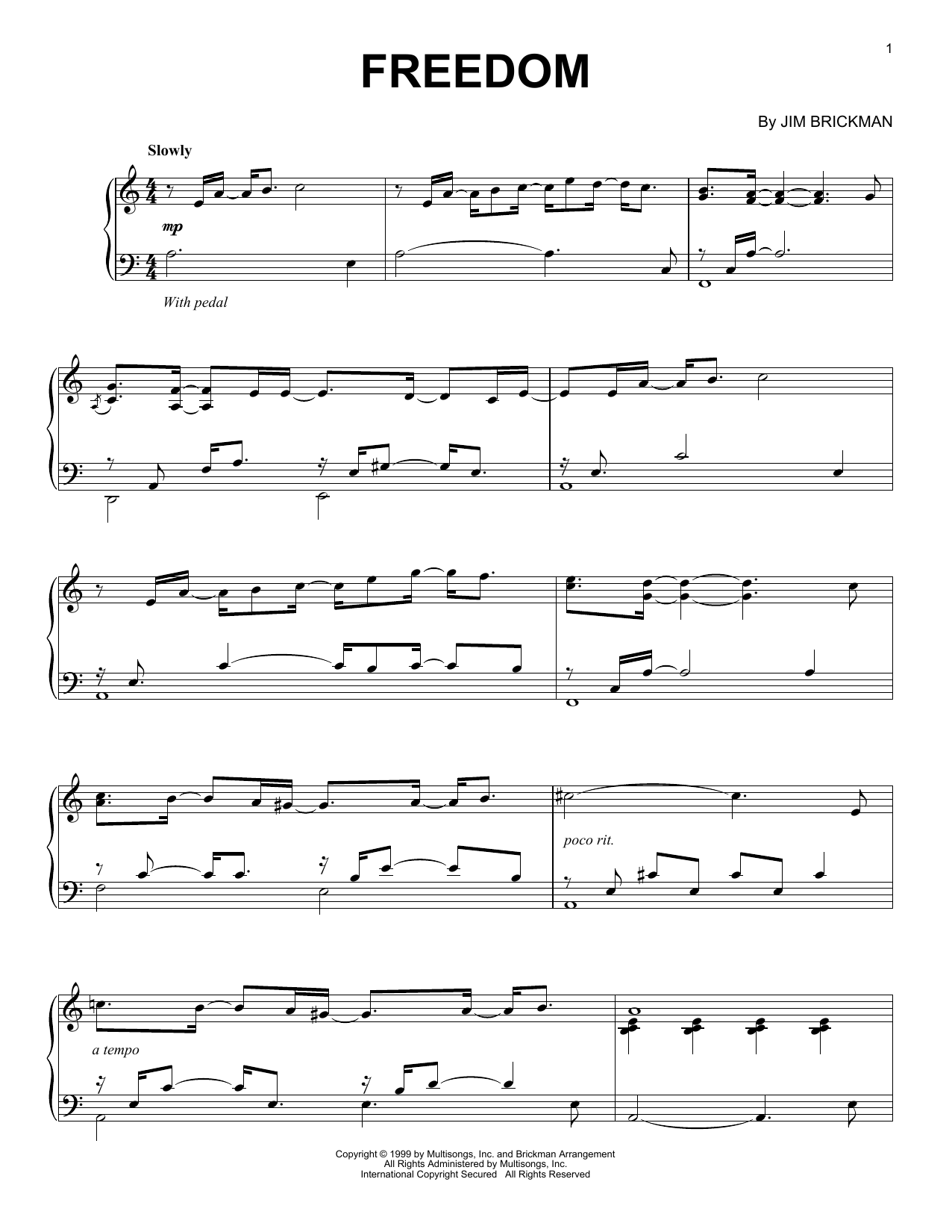 Download Jim Brickman Freedom Sheet Music and learn how to play Piano Solo PDF digital score in minutes