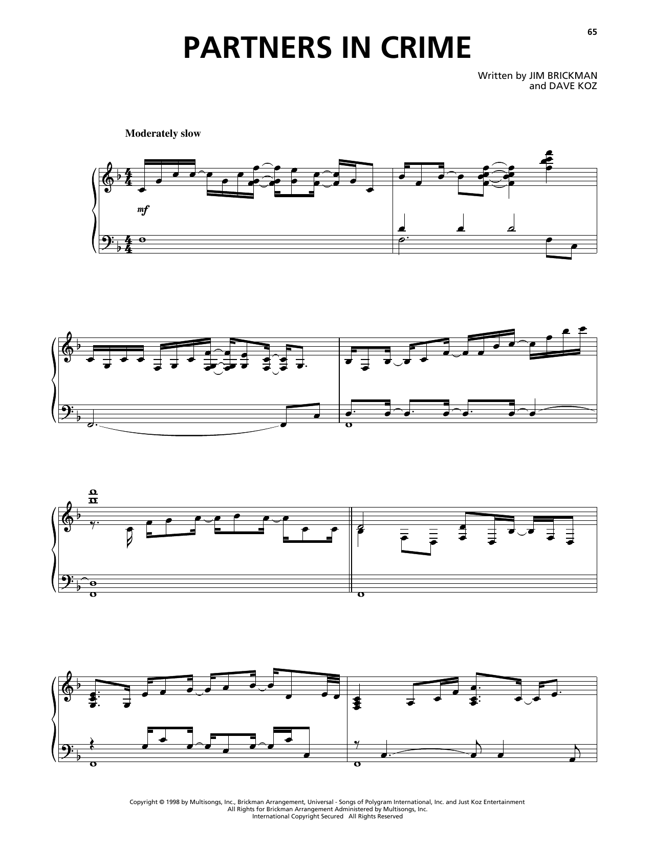Download Jim Brickman Partners In Crime Sheet Music and learn how to play Piano Solo PDF digital score in minutes