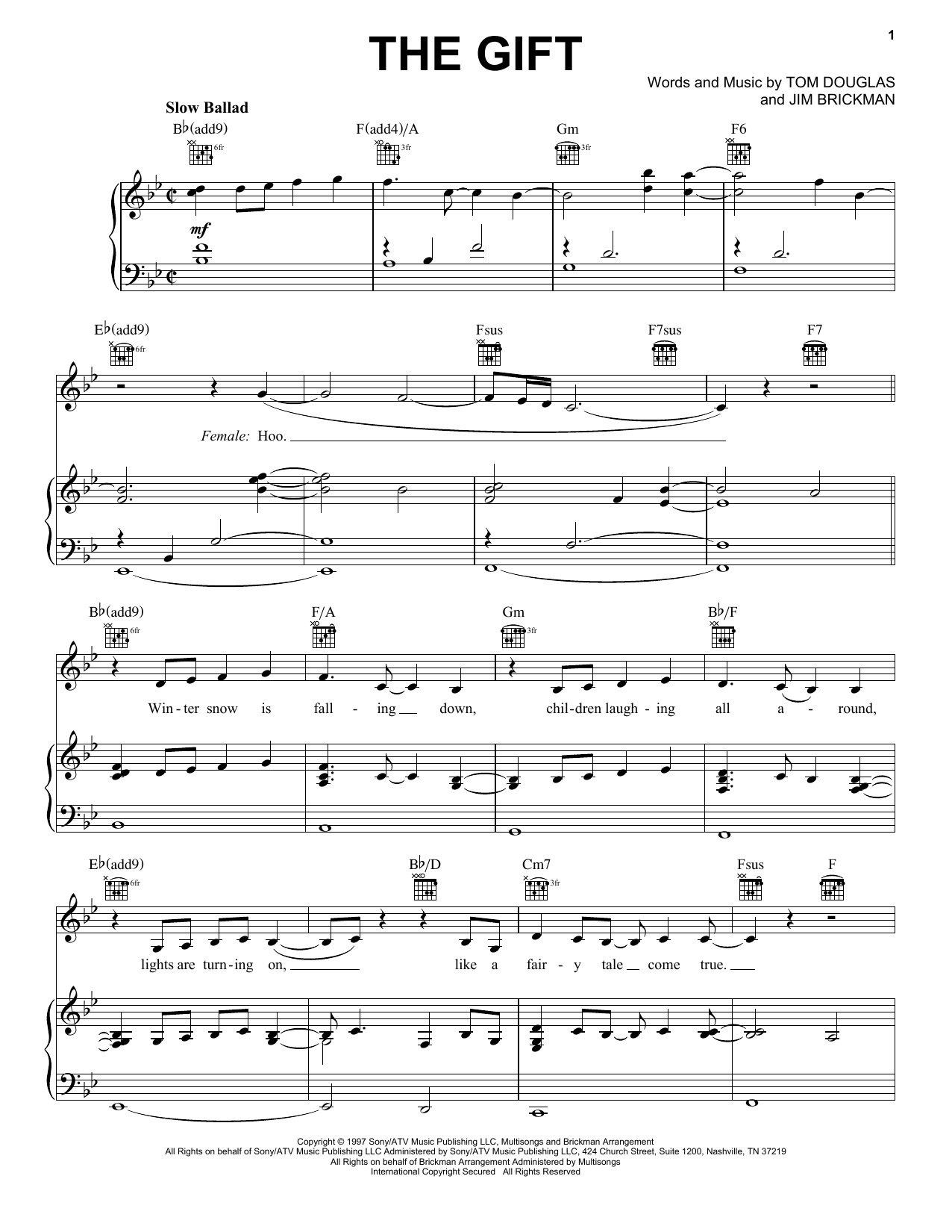 Download Jim Brickman The Gift Sheet Music and learn how to play Piano, Vocal & Guitar (Right-Hand Melody) PDF digital score in minutes