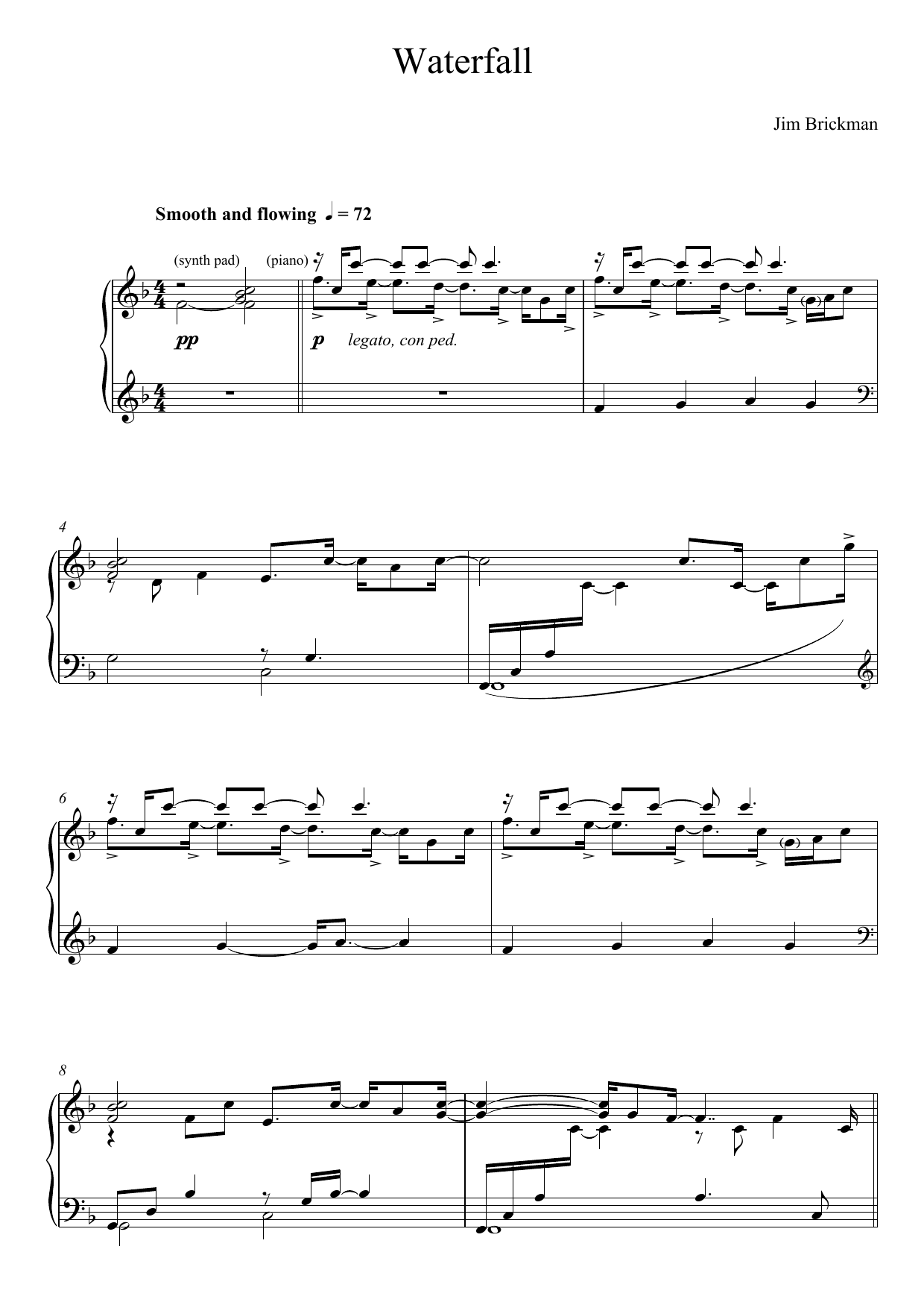 Download Jim Brickman Waterfall Sheet Music and learn how to play Piano PDF digital score in minutes
