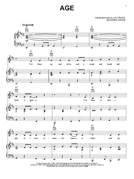 Download Jim Croce Age Sheet Music and learn how to play Ukulele PDF digital score in minutes