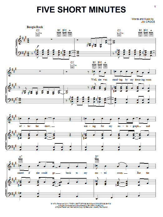Download Jim Croce Five Short Minutes Sheet Music and learn how to play Lyrics & Chords PDF digital score in minutes