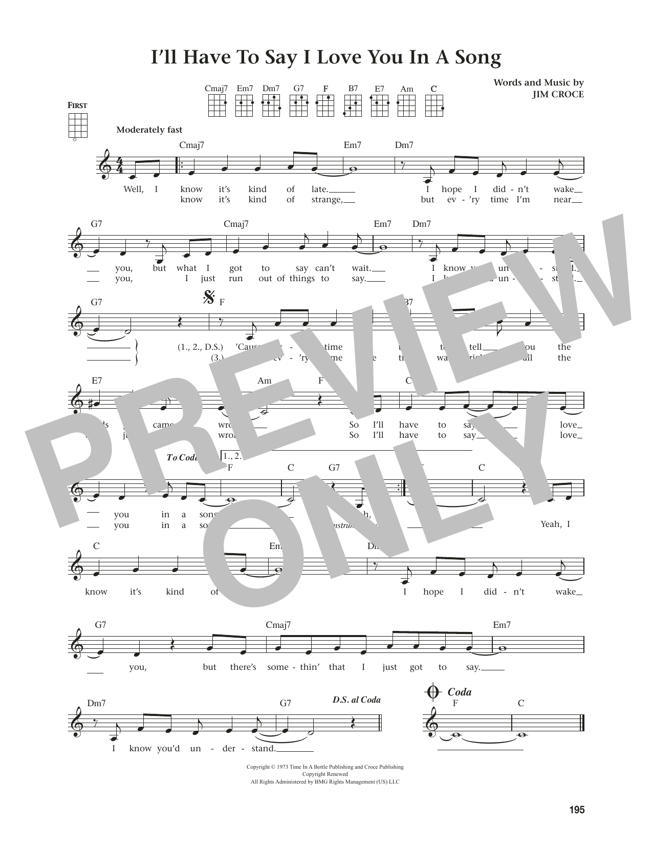 Download Jim Croce I'll Have To Say I Love You In A Song (from The Daily Ukulele) (arr. Jim Beloff) Sheet Music and learn how to play Ukulele PDF digital score in minutes