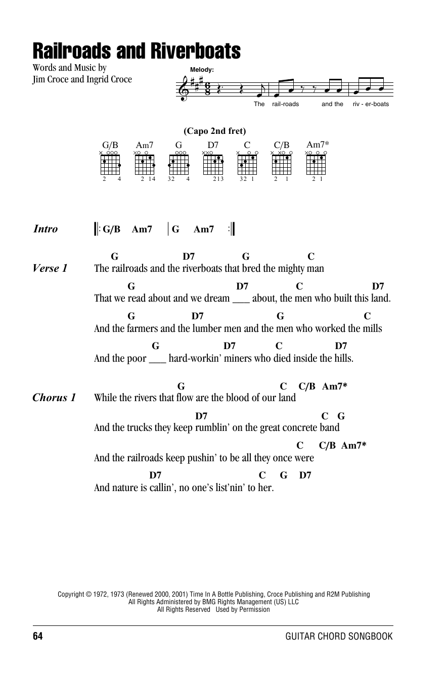 Download Jim Croce Railroads And Riverboats Sheet Music and learn how to play Lyrics & Chords PDF digital score in minutes