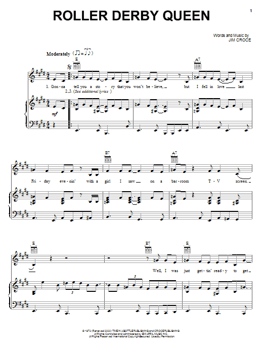 Download Jim Croce Roller Derby Queen Sheet Music and learn how to play Lyrics & Chords PDF digital score in minutes