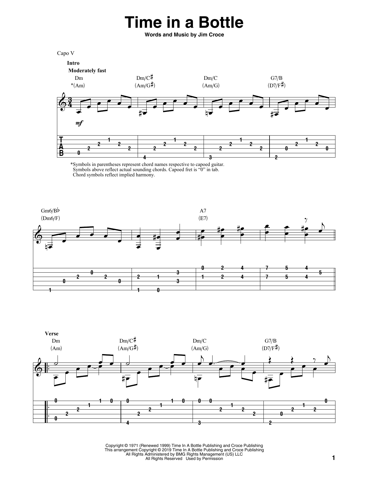 Download Jim Croce Time In A Bottle (arr. Bill LaFleur) Sheet Music and learn how to play Solo Guitar PDF digital score in minutes