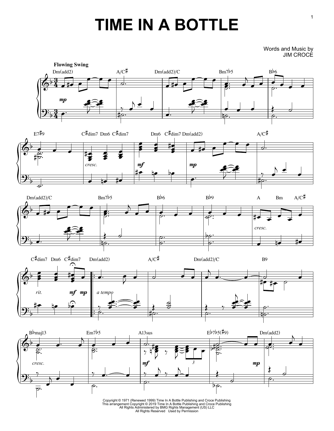 Download Jim Croce Time In A Bottle [Jazz version] Sheet Music and learn how to play Piano Solo PDF digital score in minutes