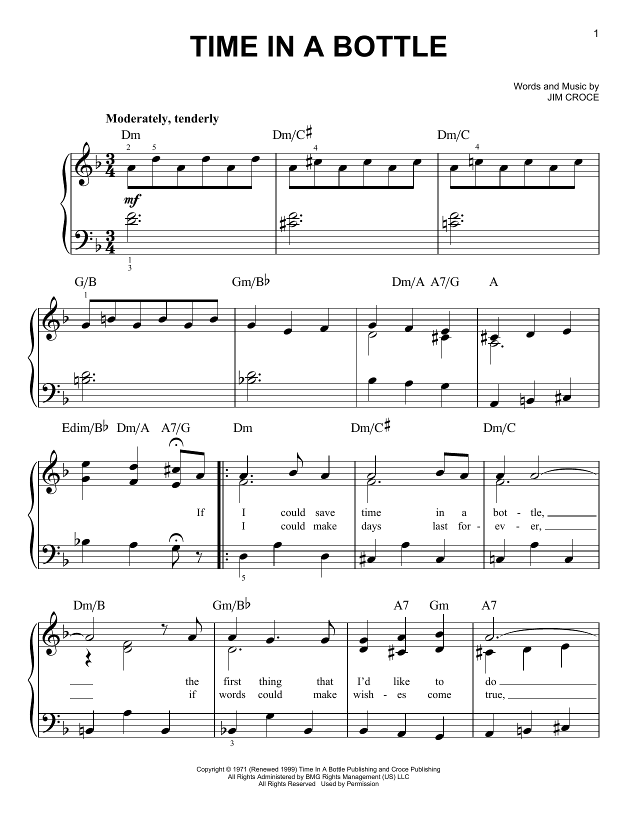 Download Jim Croce Time In A Bottle Sheet Music and learn how to play Violin PDF digital score in minutes