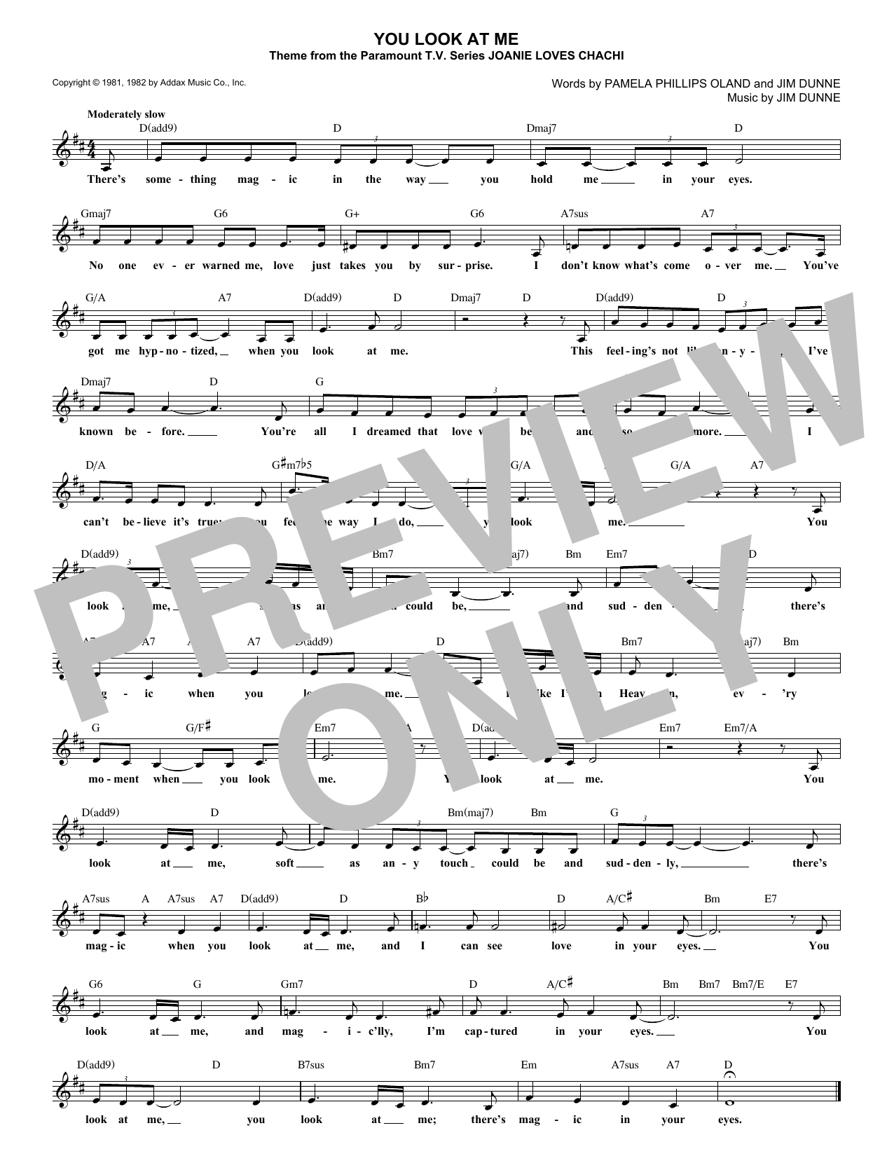 Download Jim Dunne You Look At Me (from Joanie Loves Chachi) Sheet Music and learn how to play Lead Sheet / Fake Book PDF digital score in minutes