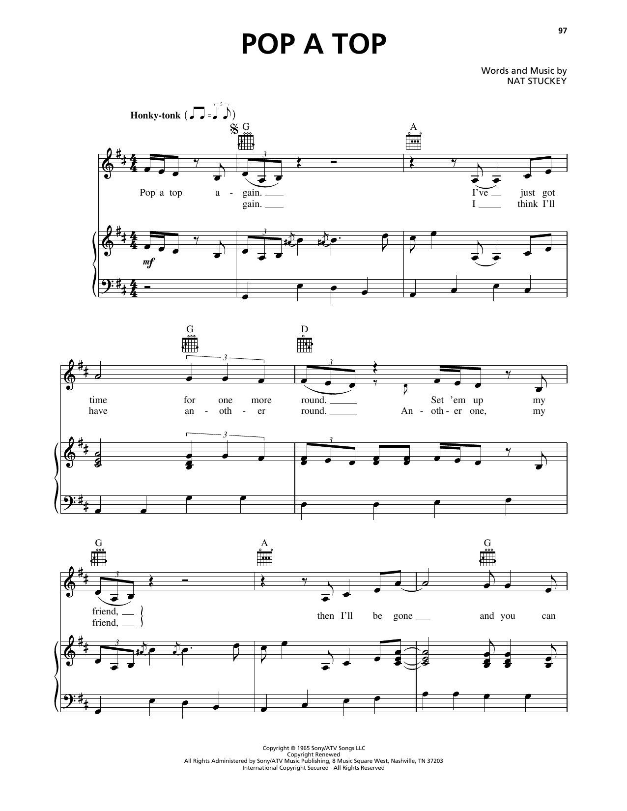 Download Jim Ed Brown Pop A Top Sheet Music and learn how to play Piano, Vocal & Guitar Chords (Right-Hand Melody) PDF digital score in minutes