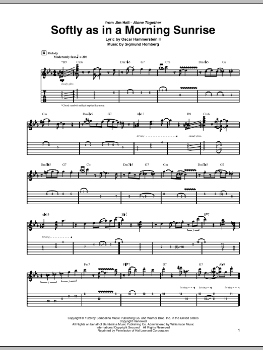 Download Jim Hall Softly As In A Morning Sunrise Sheet Music and learn how to play Guitar Tab PDF digital score in minutes