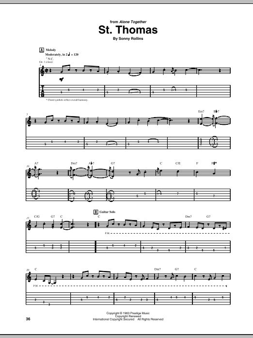 Download Jim Hall St. Thomas Sheet Music and learn how to play Guitar Tab PDF digital score in minutes