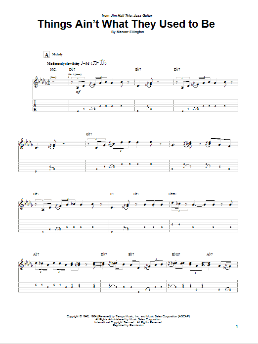 Download Jim Hall Things Ain't What They Used To Be Sheet Music and learn how to play Guitar Tab PDF digital score in minutes