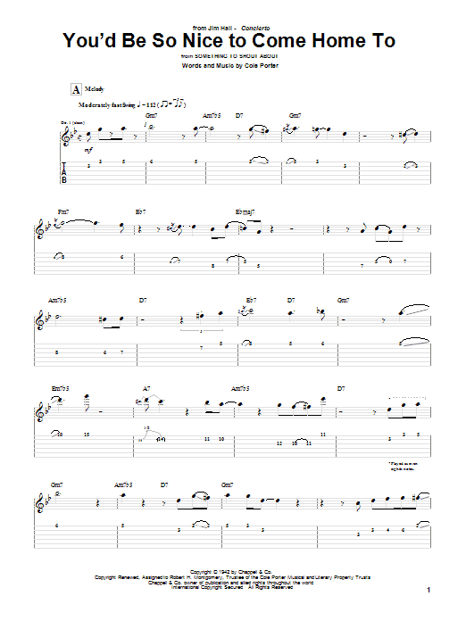 Download Jim Hall You'd Be So Nice To Come Home To Sheet Music and learn how to play Guitar Tab PDF digital score in minutes