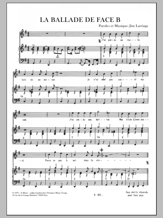 Download Jim Larriaga Ballade De Face B Sheet Music and learn how to play Piano & Vocal PDF digital score in minutes