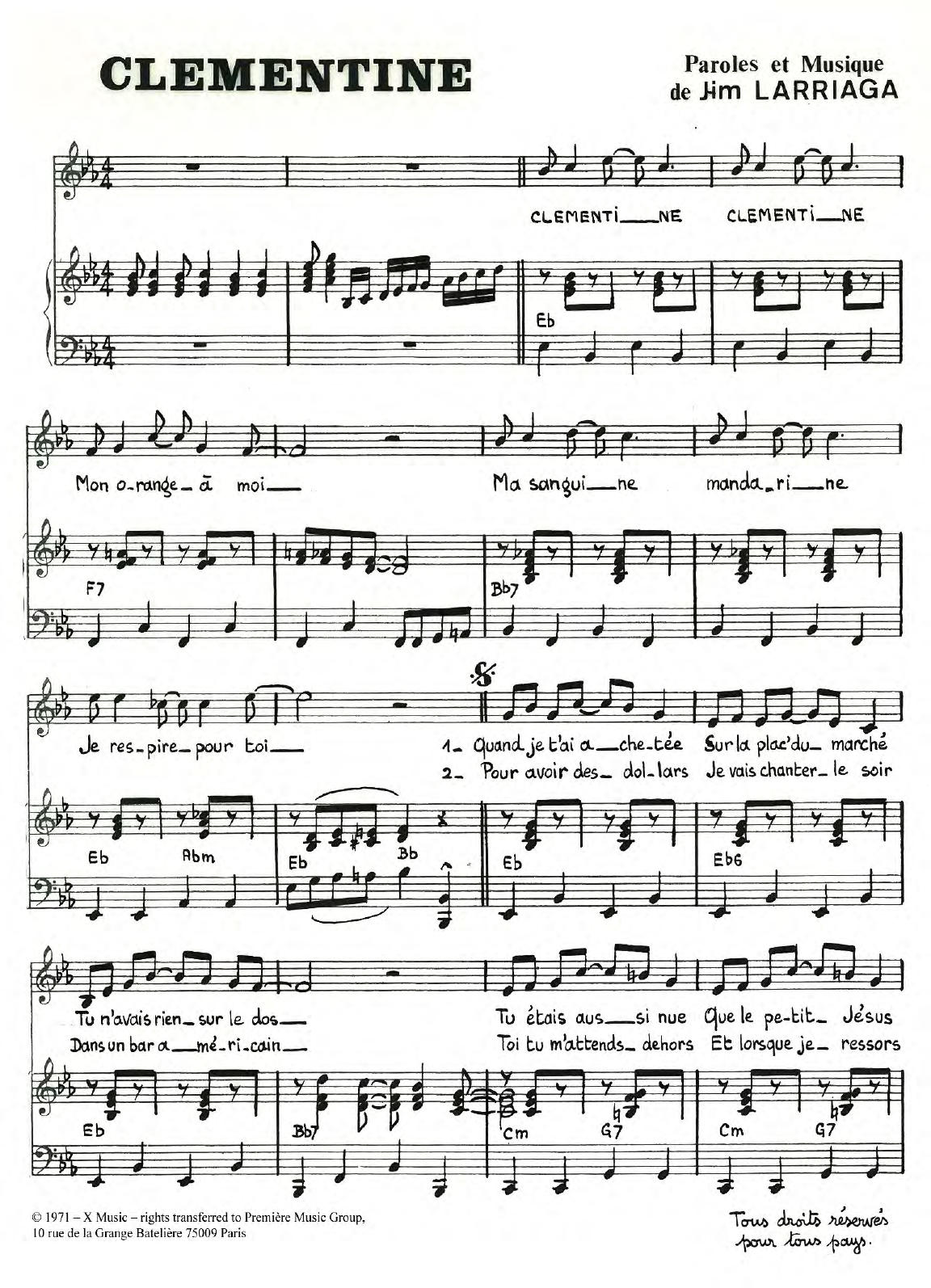 Download Jim Larriaga Clementine Sheet Music and learn how to play Piano & Vocal PDF digital score in minutes