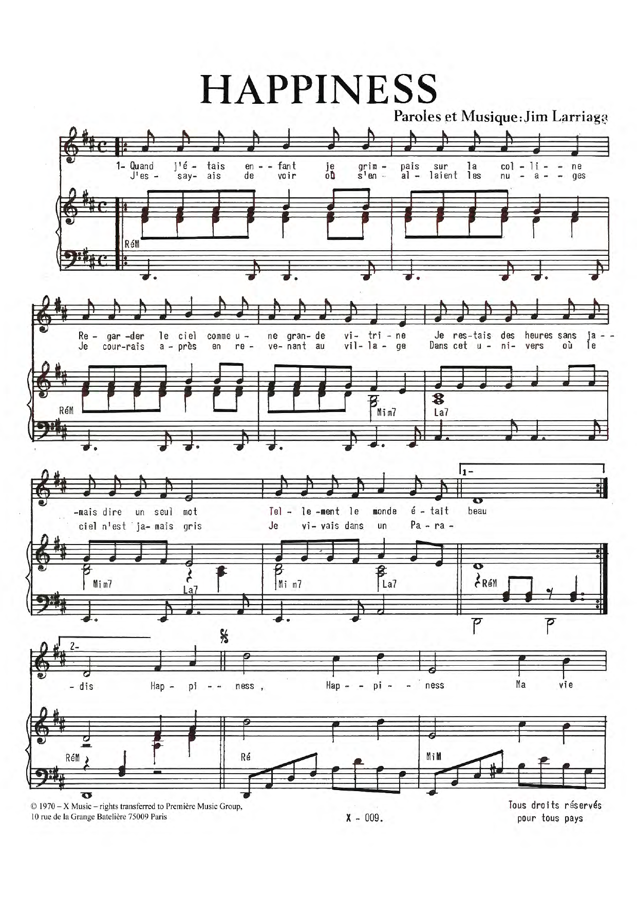 Download Jim Larriaga Happiness Sheet Music and learn how to play Piano & Vocal PDF digital score in minutes