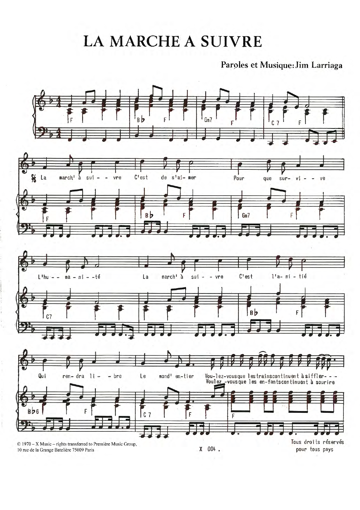 Download Jim Larriaga La Marche A Suivre Sheet Music and learn how to play Piano & Vocal PDF digital score in minutes