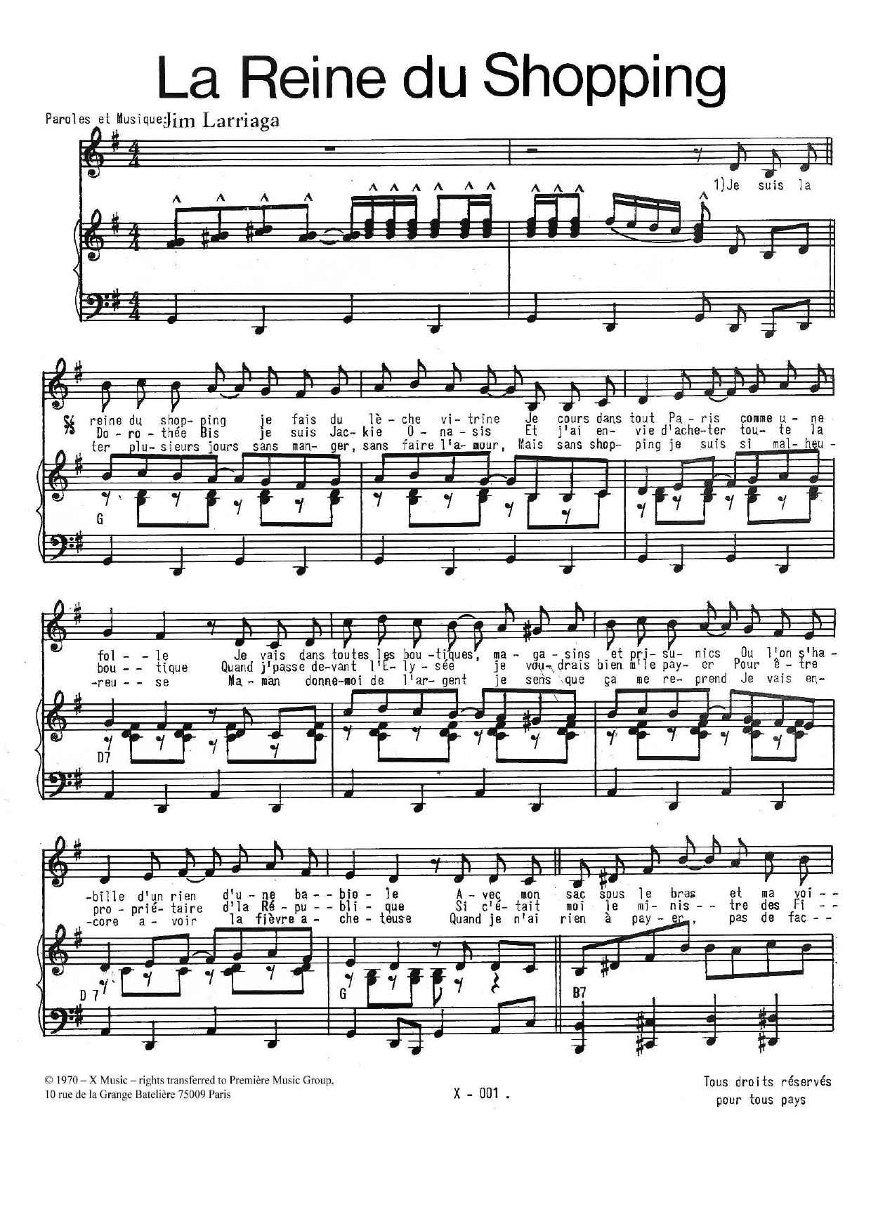 Download Jim Larriaga La Reine Du Shopping Sheet Music and learn how to play Piano & Vocal PDF digital score in minutes