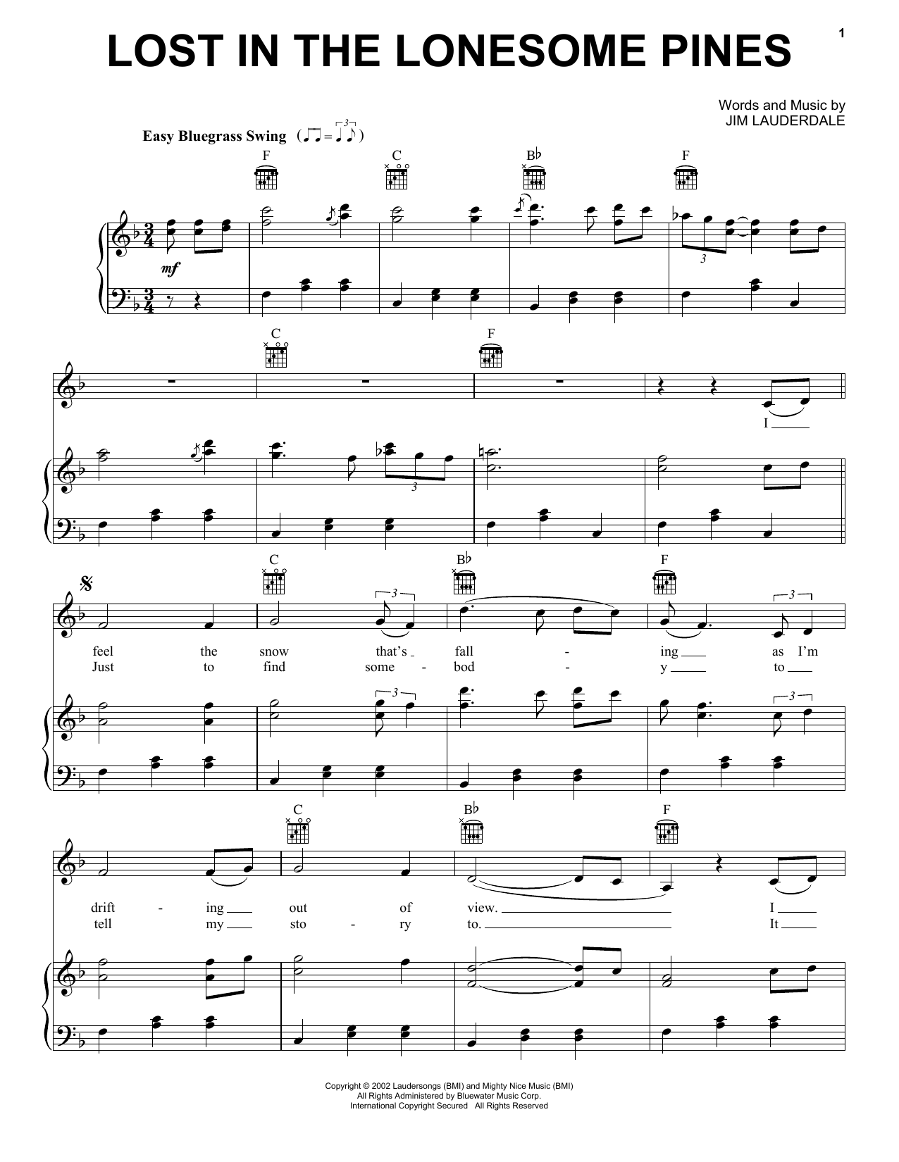 Download Jim Lauderdale, Ralph Stanley & The Clinch Mountain Boys Lost In The Lonesome Pines Sheet Music and learn how to play Piano, Vocal & Guitar Chords (Right-Hand Melody) PDF digital score in minutes