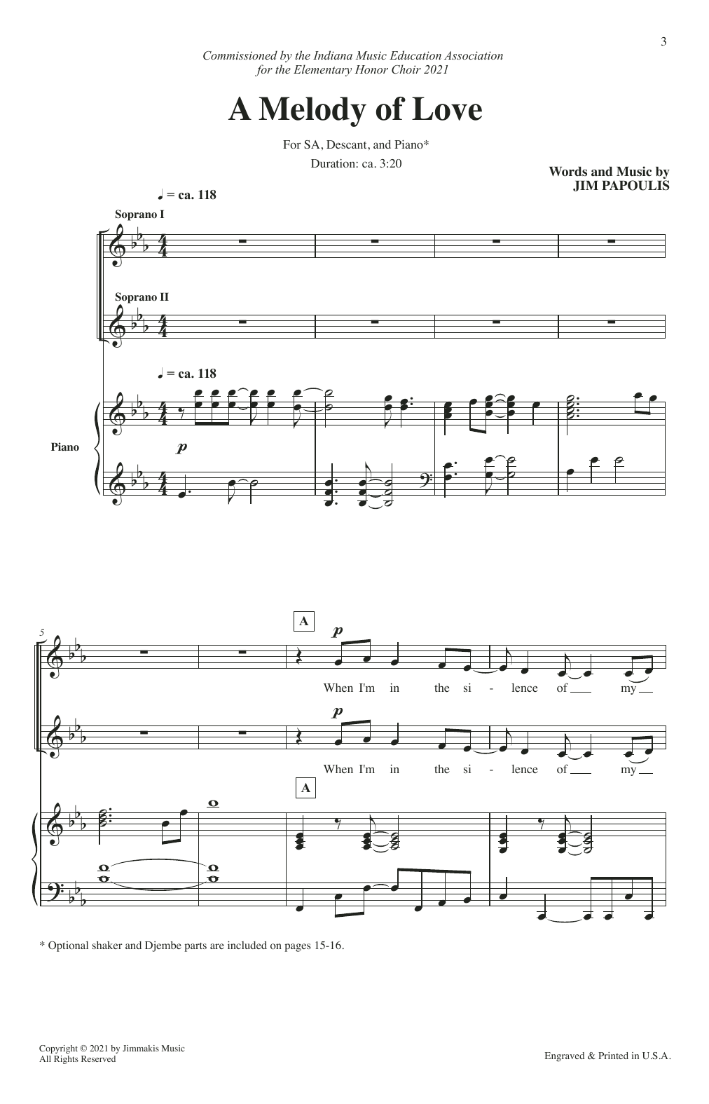 Download Jim Papoulis A Melody Of Love Sheet Music and learn how to play 2-Part Choir PDF digital score in minutes