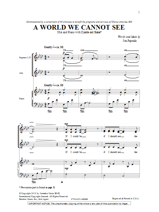 Download Jim Papoulis A World We Cannot See Sheet Music and learn how to play SSA PDF digital score in minutes