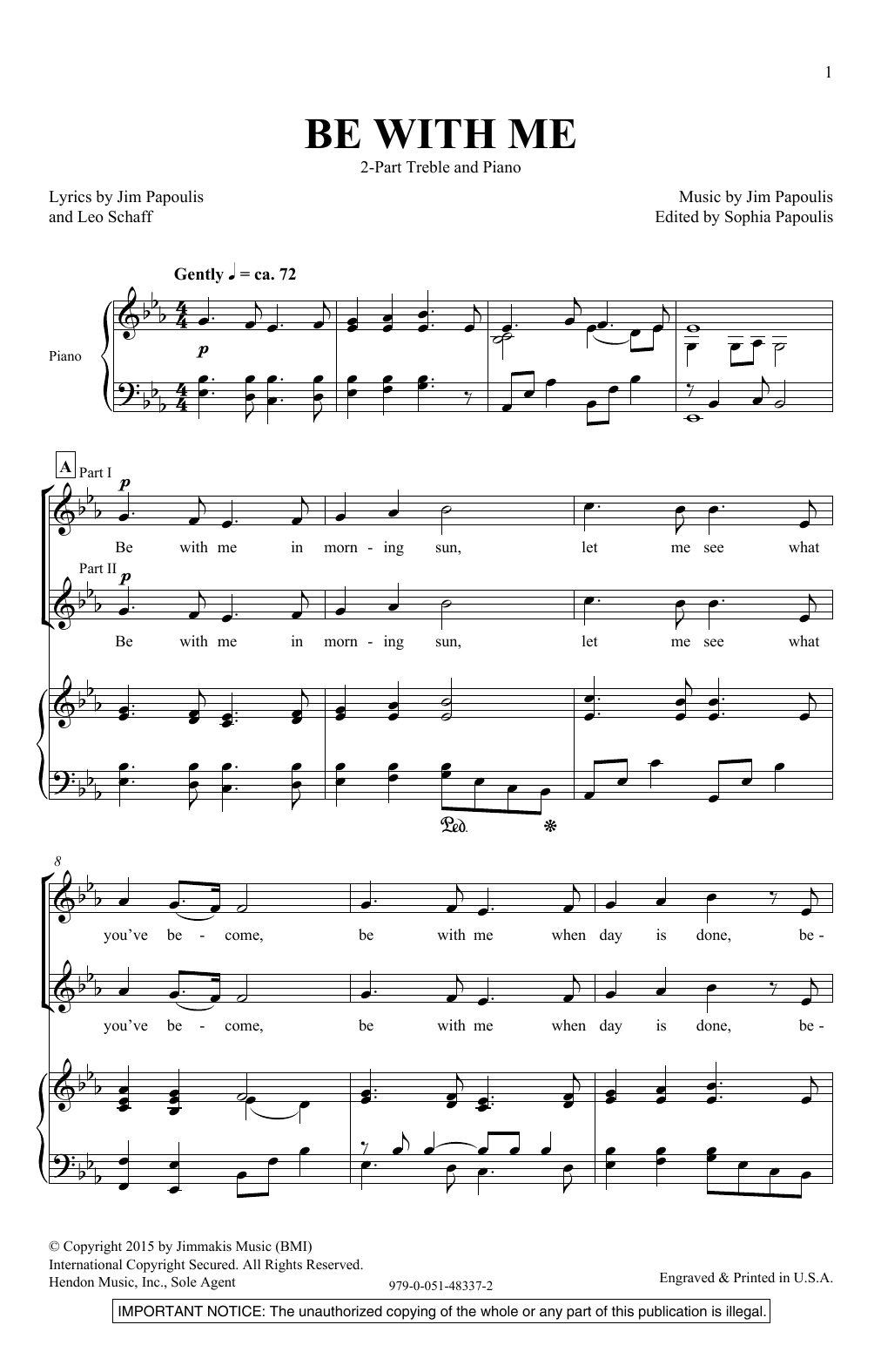 Download Jim Papoulis Be With Me Sheet Music and learn how to play 2-Part Choir PDF digital score in minutes