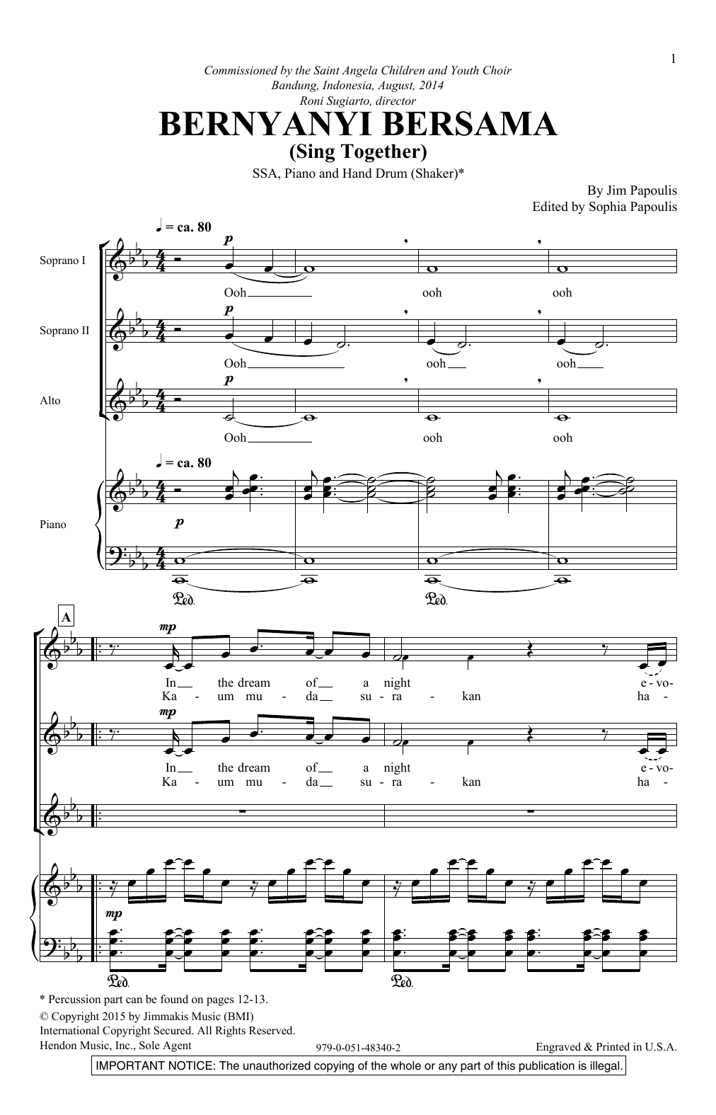 Download Jim Papoulis Bernyanyi Bersama Sheet Music and learn how to play SSA PDF digital score in minutes
