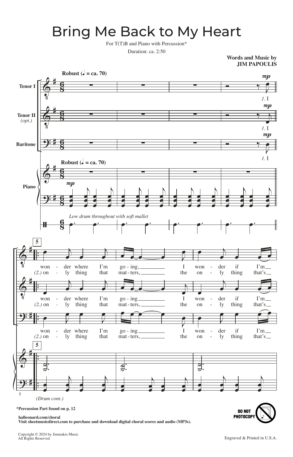 Download Jim Papoulis Bring Me Back To My Heart Sheet Music and learn how to play Choir PDF digital score in minutes