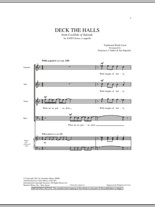 Download Francisco J. Nunez Deck The Halls Sheet Music and learn how to play SATB PDF digital score in minutes