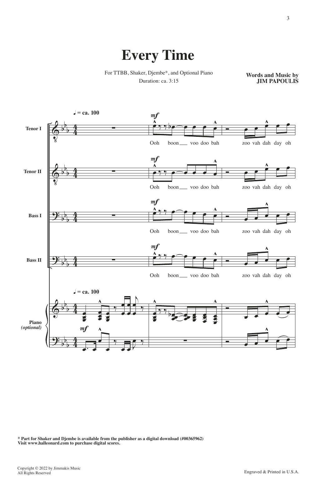 Download Jim Papoulis Every Time Sheet Music and learn how to play SATB Choir PDF digital score in minutes