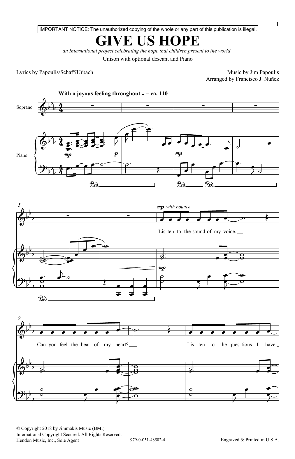 Download Jim Papoulis Give Us Hope Sheet Music and learn how to play 3-Part Mixed PDF digital score in minutes