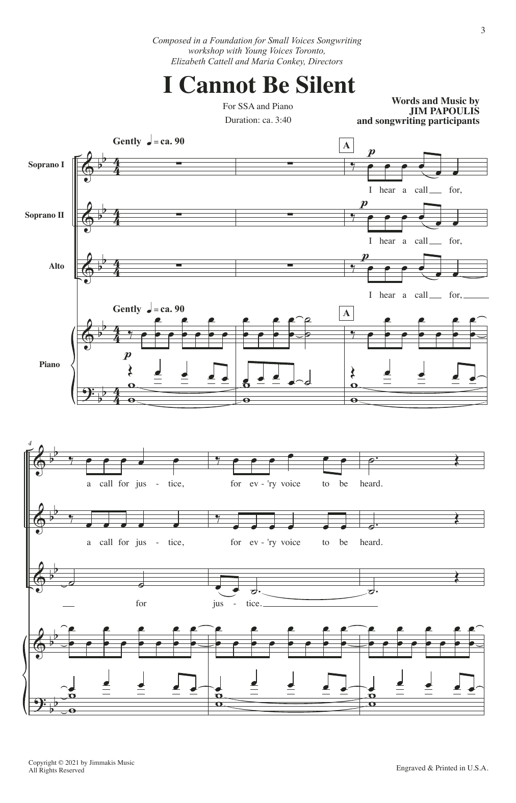 Download Jim Papoulis I Cannot Be Silent Sheet Music and learn how to play SSA Choir PDF digital score in minutes