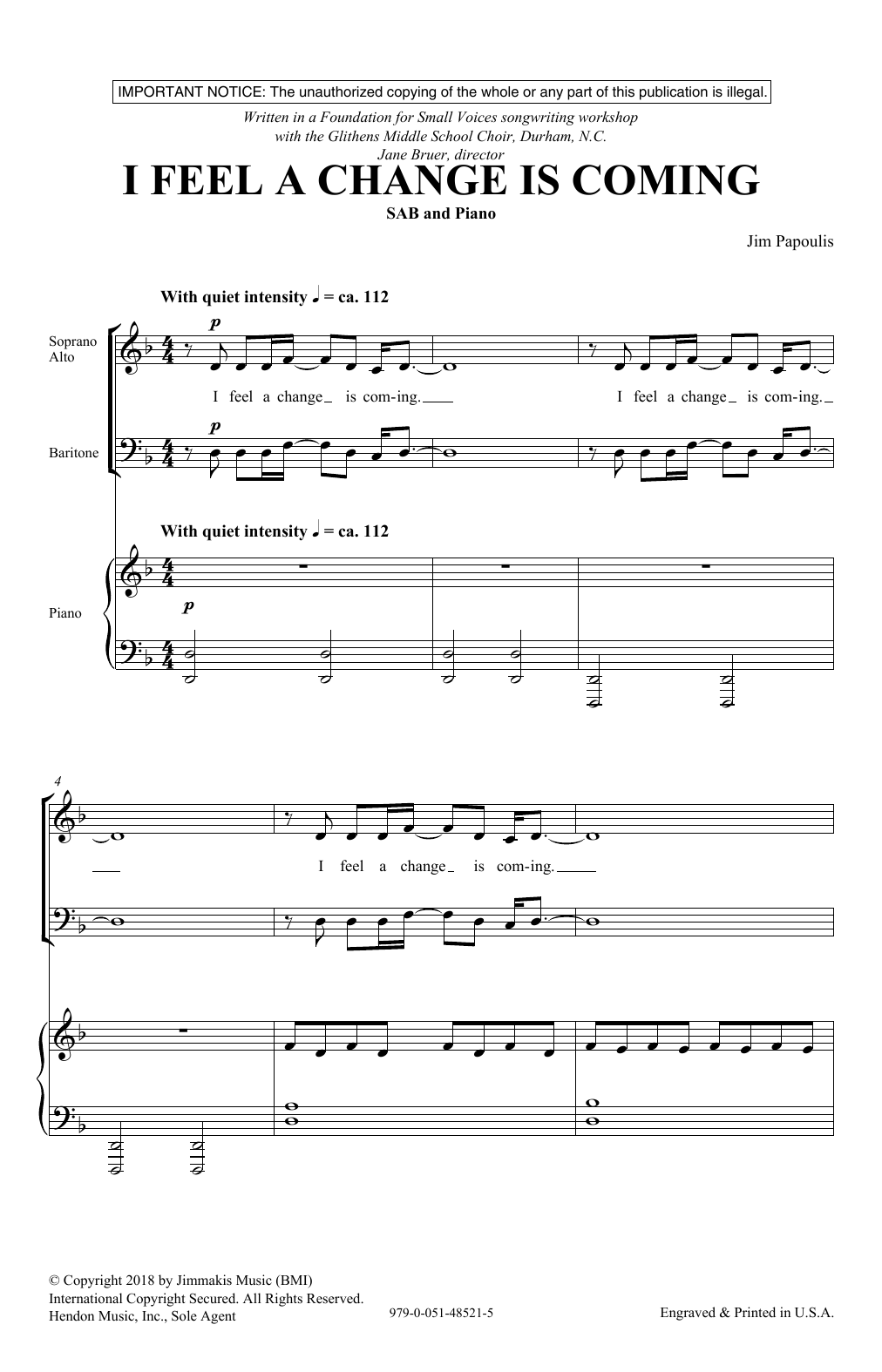 Download Jim Papoulis I Feel A Change Is Coming Sheet Music and learn how to play SAB Choir PDF digital score in minutes