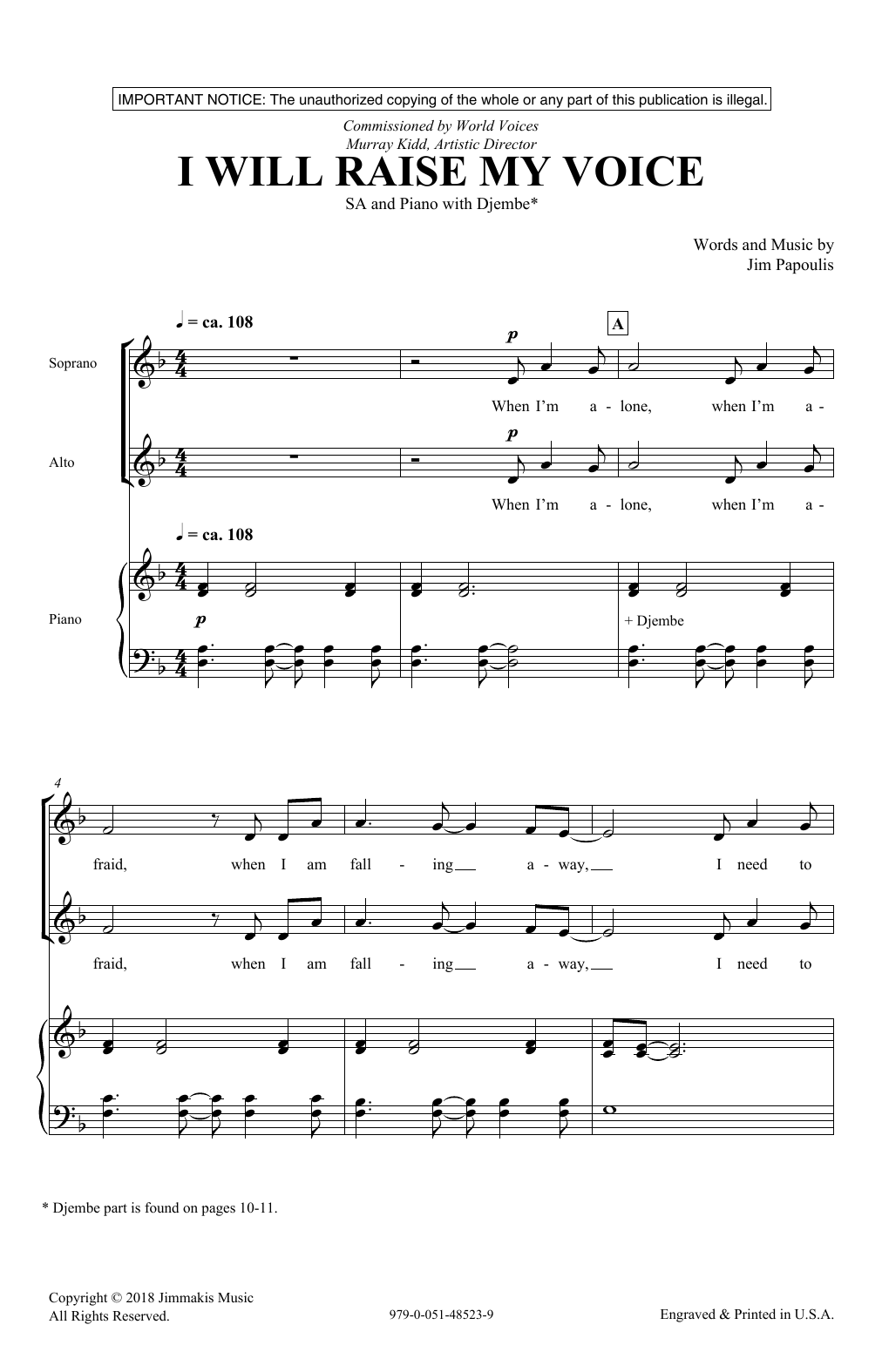 Download Jim Papoulis I Will Raise My Voice Sheet Music and learn how to play 2-Part Choir PDF digital score in minutes