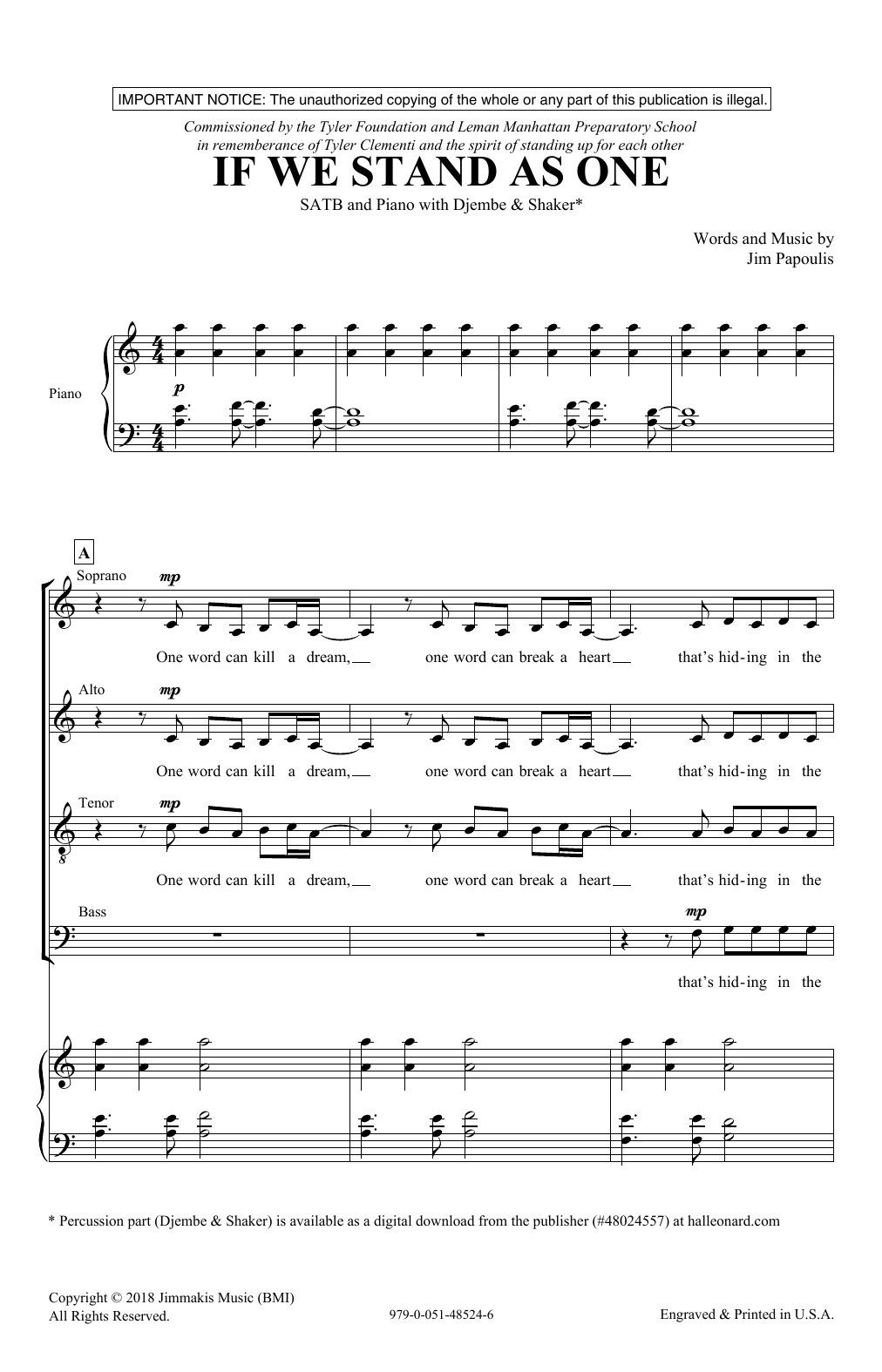 Download Jim Papoulis If We Stand As One Sheet Music and learn how to play SATB Choir PDF digital score in minutes